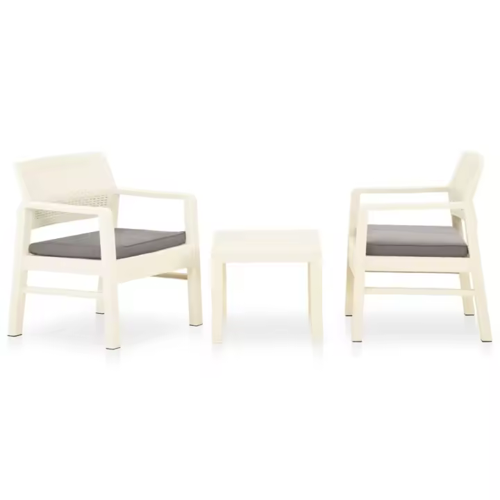 vidaXL Set de muebles de jardín 3 piezas con cojines plástico en color Blanco/Gris | acolchados duraderos para sofás de jardín terraza exterior - 1