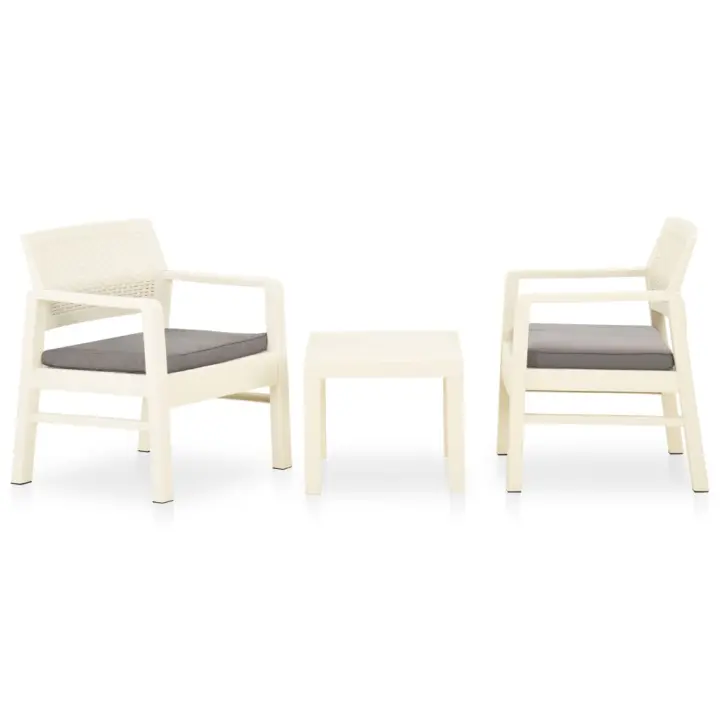 vidaXL Set de muebles de jardín 3 piezas con cojines plástico en color Blanco/Gris | acolchados duraderos para sofás de jardín terraza exterior - 1