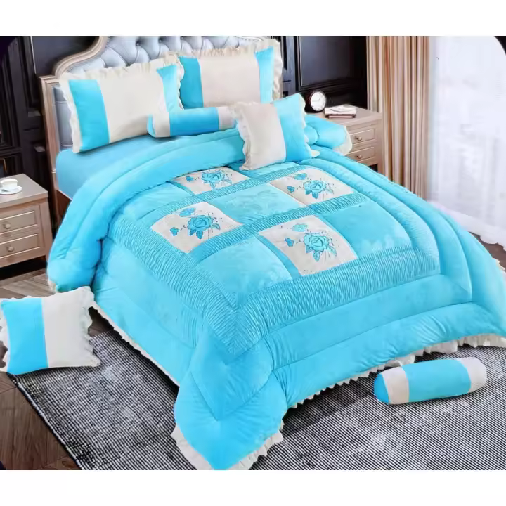 Juego de ropa de cama de 8 piezas edredón grueso con relleno y fundas de cojines para cama matrimonio - 1