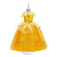 Vestido De Princesa Floral Sin Mangas Para Niñas Disfraz De Belle Y La Bestia Ropa De Fiesta Carnaval Halloween Talla True Mid-Calf Polyester - details 1