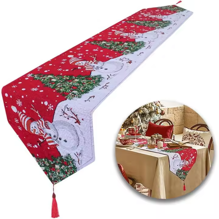 Camino de mesa navideño extra largo Camino de mesa de lino para fiestas, cenas y reuniones navideñas (180 x 33 cm) - 1