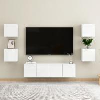 vidaXL Muebles de salón 6 pzas madera ingeniería blanco brillo en color Blanco brillante/Gris hormigón/Roble Sonoma | almacenamiento funcional diseño moderno para baño dormitorio sala - details 0