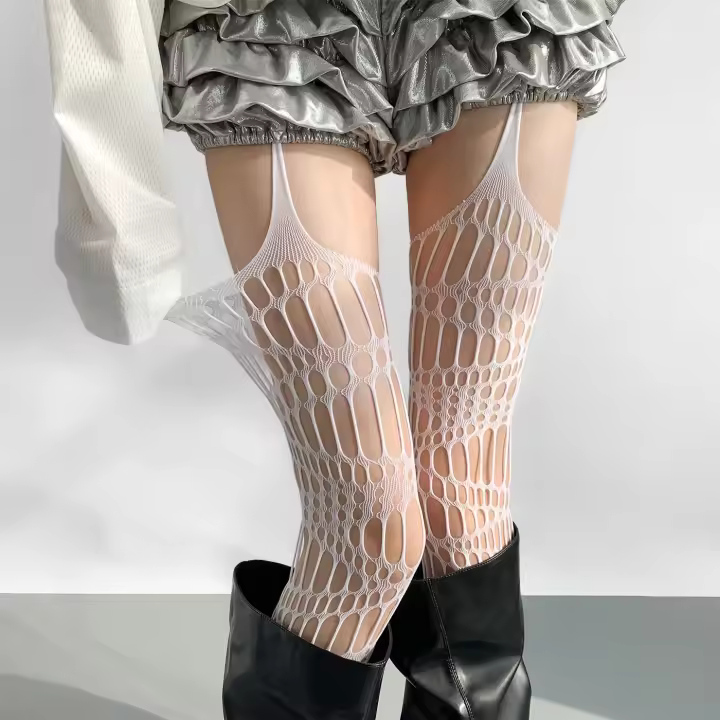 Medias De Red Hueca Lolita Góticas Para Mujer Moda Halloween Negras Translúcidas Medias Hasta La Rodilla Con Garter - 1