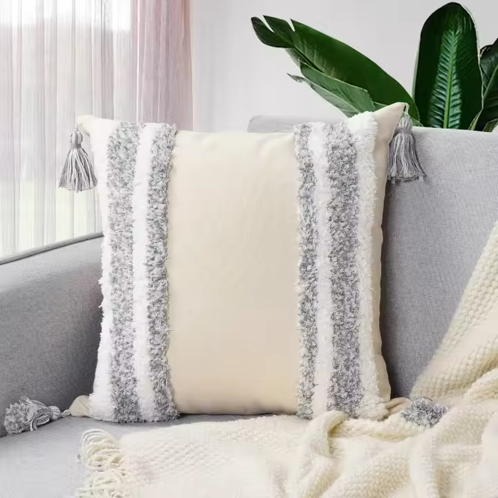 Verde - Funda De Almohada Decorativa Boho Taxel Tejida - Beige 18x18 Pulgadas - 1