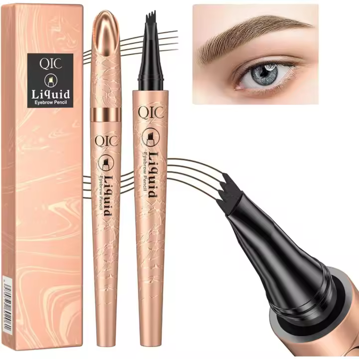 Lápiz para cejas, resistente al agua, con tinta en gel y cuatro puntas, aspecto natural que dura todo el día (café claro) - 1