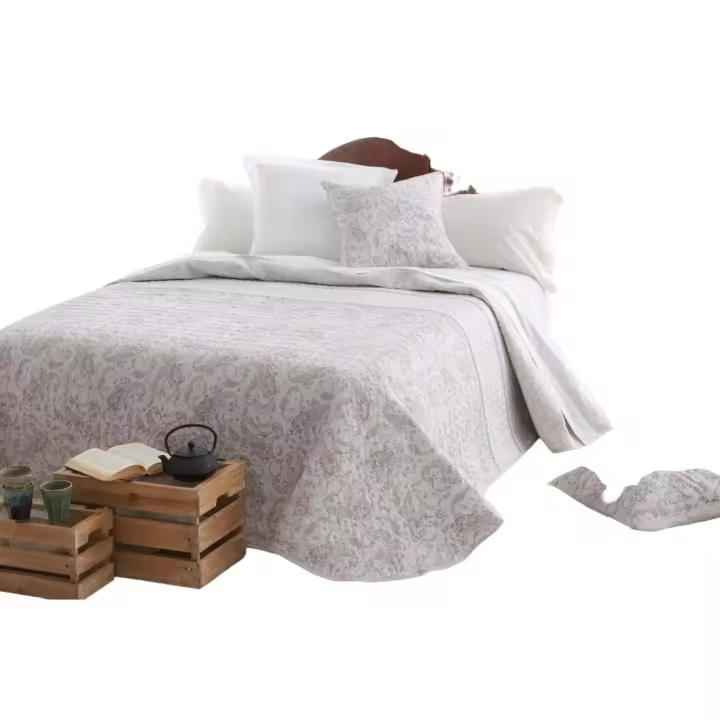 Burrito Blanco - Colcha Bouti 38 Beige - Diseño Geométrico Floral - Acolchado Ligero - 1