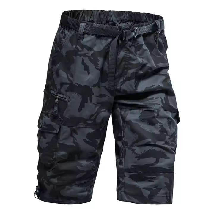 Shorts Casuales Para Hombre Talla Grande Con Cintura Elástica Pantalones Cortos Camuflaje Para Gimnasio Y Senderismo Con Varios Bolsillos - 1