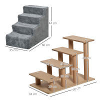 PawHut Escalera para Mascotas de 4 Peldaños 2 en 1 con Funda Extraíble y Lavable Escalera Rascadora de Perros Gatos para Cama Sofá Carga 30 kg 60x35x44 cm - details 2