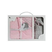 Interbaby Pack  Para Bebé Manta + Peluche Elefante Dou Dou Con Nombre Bordado Para Invierno Rosa Claro Regalo Bebe Recien Nacido Peluche Manta Para Cama Cuna CarroInvierno Infantil - details 4