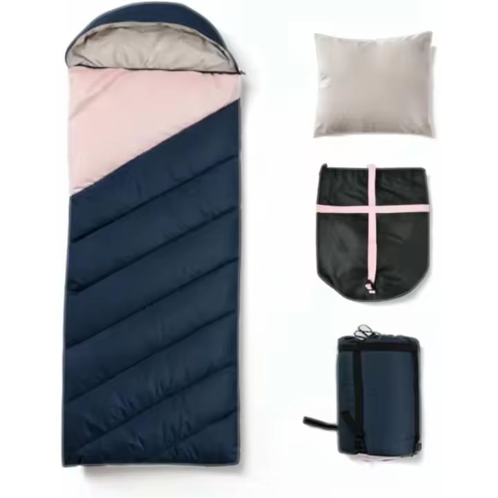 Saco de Dormir para Acampar, Saco de Dormir Impermeable Adulto, Saco de Dormir Portátil con Bolsa de Compresión, 2KG, con Almohada, 0-10℃para Senderismo, Mochilero (190 + 30) * 80 cm, color Rosa - 1