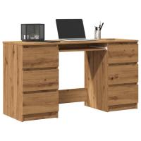 vidaXL Escritorio madera contrachapada roble marrón 140x50x77 cm en color Marrón roble/Gris sonoma/Blanco y más | estructura resistente ideal para salón dormitorio o estudio - details 3