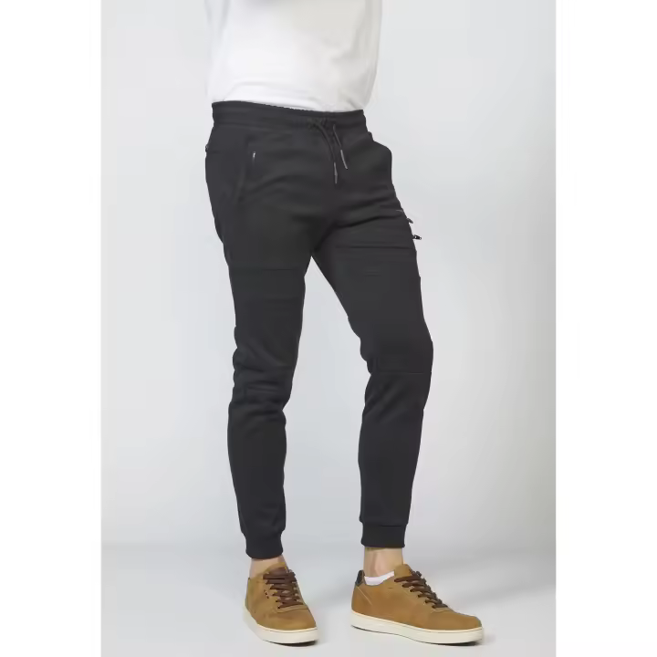 Koroshi Pantalón largo deportivo jogger interlock con cintura elástica ajustable con cordón color negro | Estilo y comodidad - 1