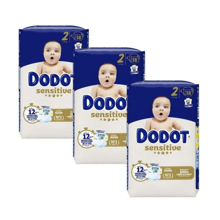 DODOT pañales sensitive Talla 2  (4-8kg)  58 Unidades  -  Caja de 174 Pañales - 1