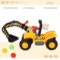 HOMCOM 4 en 1 Excavadora Juguete para Niños +18 Meses Tractor Infantil con Pala Caja Oculta de Almacenaje Aro de Baloncesto Volante Giratorio 98x30x46 cm Amarillo - details 1