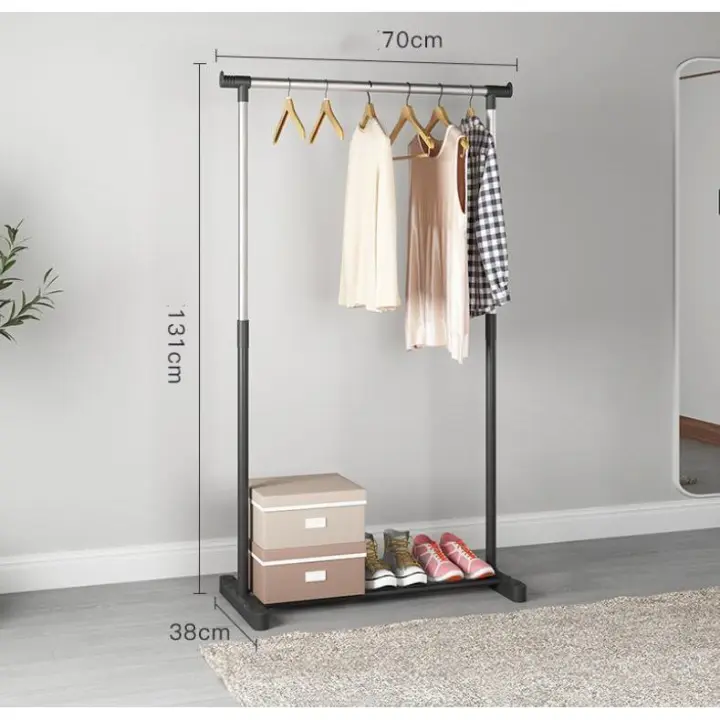 Perchero de moda Simple, soporte de suspensión de ropa reforzada, elevación telescópica, móvil, muebles para el hogar, Perchero de moda Simple, ajustable doble varilla con rueda bolso, bufanda, gorra sombrero - 1