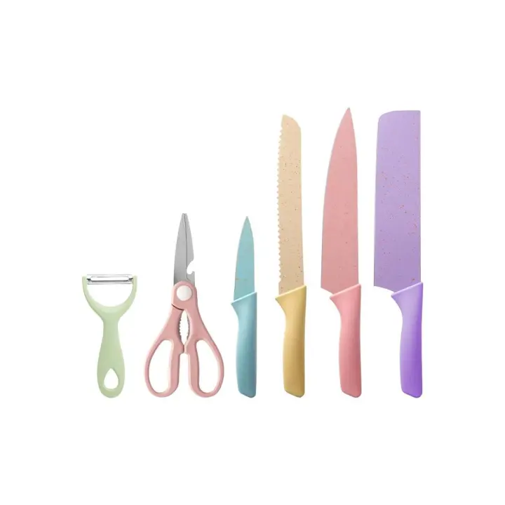 Juego de Cuchillos de Cocina Profesionales con Pelador y Tijeras, 6 Piezas Multicolor ONFENG 2325 - 1