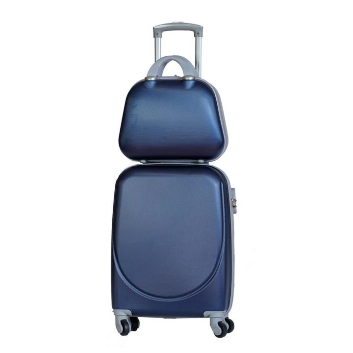 Cabin suitcase Tony Basic in Blue with a travel case, made of impact-resistant ABS, dimensions 55x38x20 cm, weighing only 2.30 kg, features 4 multidirectional wheels, a combination lock, and is suitable as hand luggage.