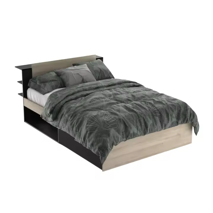 Miroytengo Cama matrimonio Life en color roble Kronberg y negro mate con cabecero y 2 cajones 135/140x190/200 cm - 1