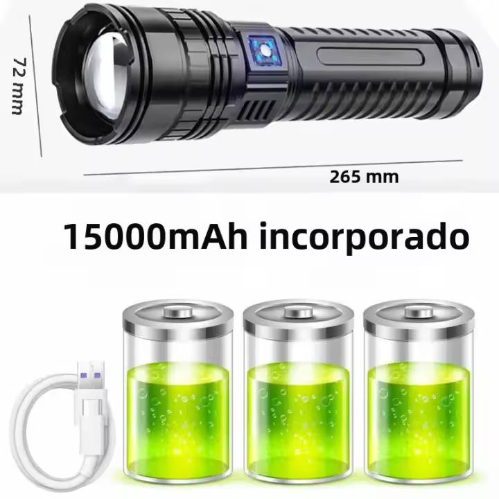 Linterna Táctica De 1000W Con Batería Integrada De 15000mAh Luz De Emergencia Con Distancia De Iluminación De 4km Regalo De Vacaciones Para Caza Senderismo Pesca Y Camping - 1