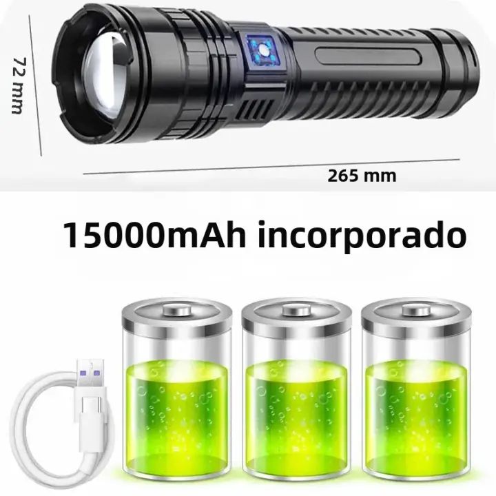 Linterna Táctica De 1000W Con Batería Integrada De 15000mAh Luz De Emergencia Con Distancia De Iluminación De 4km Regalo De Vacaciones Para Caza Senderismo Pesca Y Camping - 1