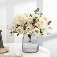 Bouquet De Flores Artificiales Con Hydrangea Y Peonías Sintéticas Para Decoración De Hogar Y Bodas Centros De Mesa Falsas - details 11