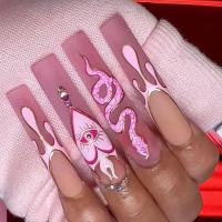 Juego De 24 Uñas Postizas Con Diseño De Flor Y Forma De Coffin Largas Ballerina Frases Francesas Acrílicas Cubiertas Por Encima Para Uñas Artísticas - details 17