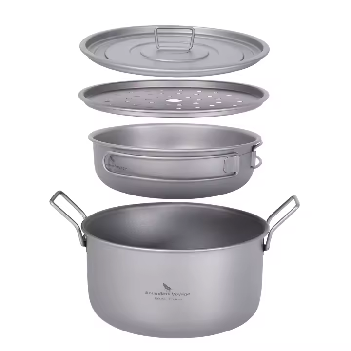 Juego De Cocina Para Camping Boundless Voyage Sartén Multifuncional De Titanio Con Vaporizador Y Olla Para Sopa Ti2057C Kit De Comedor Exterior - 1