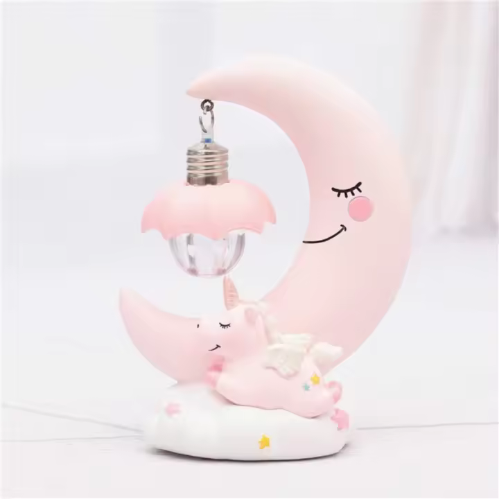 Lámpara de noche con forma de luna de unicornio, luz LED de noche con dibujos animados para guardería, juguete para niños y niñas, regalo de cumpleaños, decoración del hogar (rosa) - 1