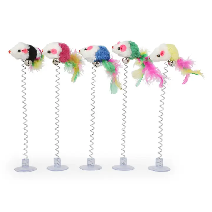 Juguete Interactivo Para Gatos Con Pluma De Color Multicolor Varilla De Feathers Con Ventosa De Sución Divertida Para Entretenimiento De Mascotas - 1