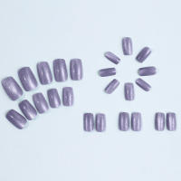 24pcs/set Uñas Postizas Cortas Cuadradas Con Diseño De Ojos De Gato Y Brillo En Colores Rosa Verde Morado Amarillo Y Nude Para Artículos De Belleza Y Uñas - details 34