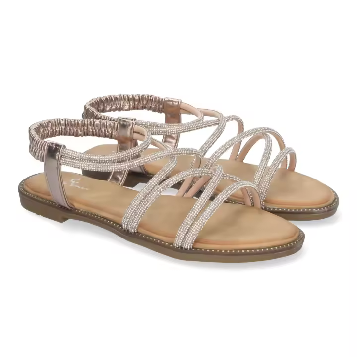 PuntoSalao Sandalias planas cómodas detalles brillantes para mujer color champán TF6016 Sandalias Planas Cómodas con detalles brillantes, un básico imprescindible que realzará tu guardarropa con su brillo único y su comodidad excepcional - 1