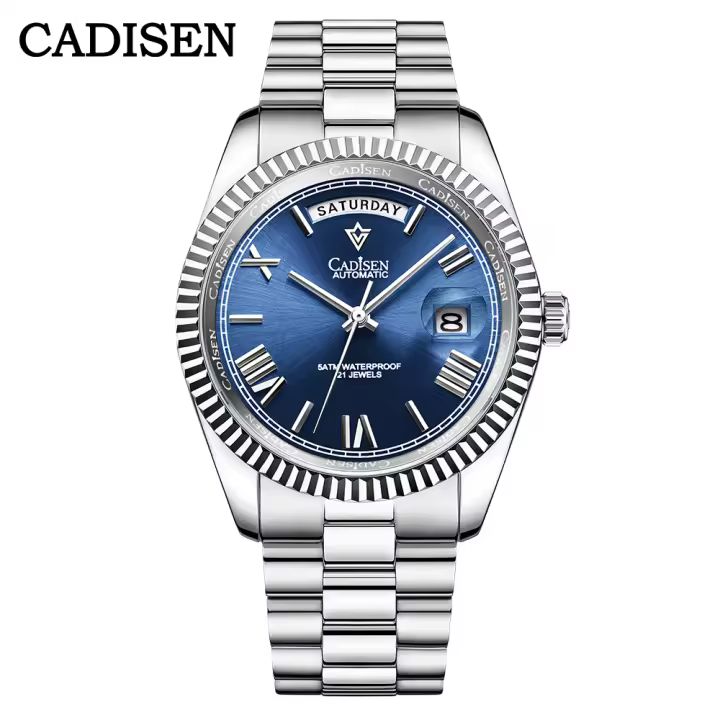Reloj Mecánico Para Hombre CADISEN Con Dial De Meteorito Calendario Completo Semana 100M Resistencia Al Agua Movimiento MIYOTA 8285 Acero Inoxidable Cristal De Zafiro - 1