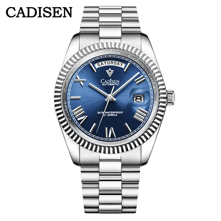 Reloj Mecánico Para Hombre CADISEN Con Dial De Meteorito Calendario Completo Semana 100M Resistencia Al Agua Movimiento MIYOTA 8285 Acero Inoxidable Cristal De Zafiro - 1