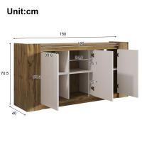 Aparadores, armarios Blancos brillantes y de Madera, Diseño sin Tiradores, puertas-inclinadas que hace las veces de Tiradores, bisañas de Cierre suave y estantes regulables. - details 5