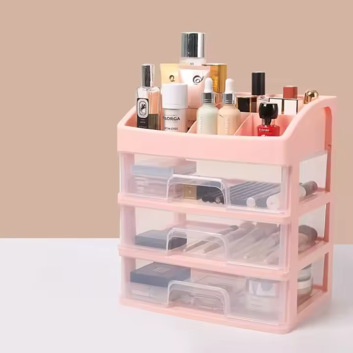 Caja De Almacenamiento Para Maquillaje De Plástico Transparente Con Cuatro Capas Y Tres Cajones Para Escritorio Organizador De Cosméticos Estilo Cajón Para Mesa De Vestir - 1