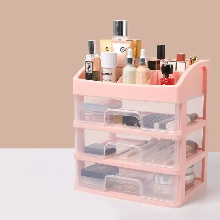 Caja De Almacenamiento Para Maquillaje De Plástico Transparente Con Cuatro Capas Y Tres Cajones Para Escritorio Organizador De Cosméticos Estilo Cajón Para Mesa De Vestir - 1