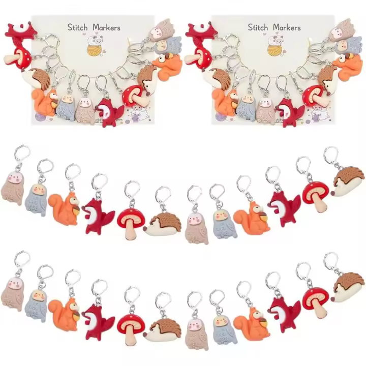 24 piezas de marcadores de punto de ganchillo con forma de ardilla, búho, hongo, contador de filas de tejido, pinza de aguja, kit de herramientas de tejido, regalos para mamá, sastre, manualidades de bricolaje, accesorios para hacer joyas - 1