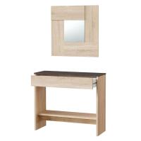 Meimon Recibidor-consola con espejo en acabado blanco, con cajón de MDF, guías metálicas y tacos ABS. Mueble de 79 cm de altura, 92 cm de ancho y 33 cm de profundidad, con espejo de 70 cm. Peso máximo soportado 25 kg. - details 1