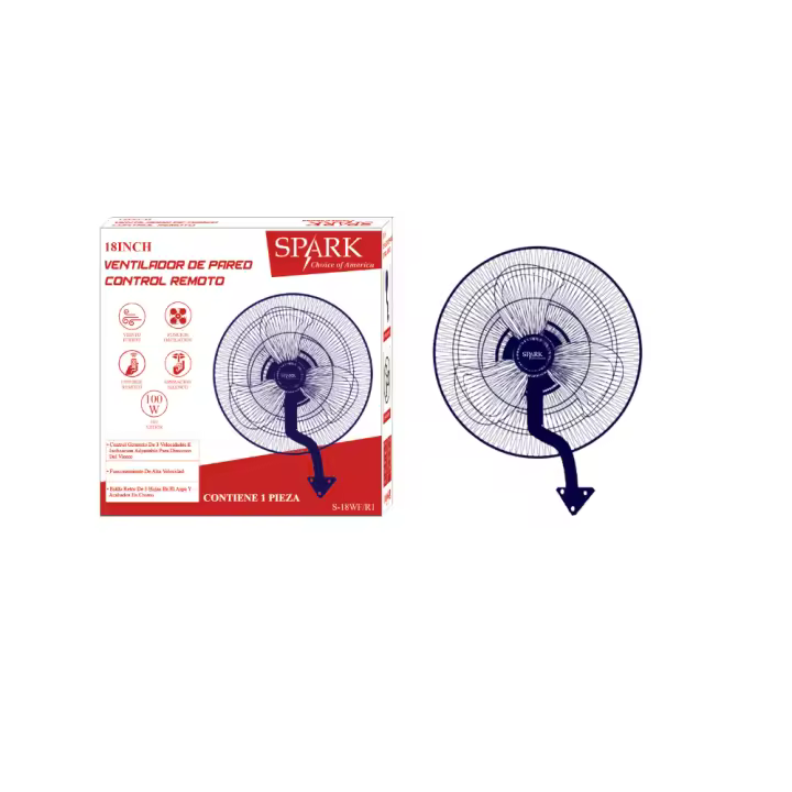 SPARK- VENTILADOR DE PARED DE 18". POTENCIA 126W. FUNCIÓN SILENCIOSA. TRES ASPAS DE ALUMINIO. CABLE DE ALIMENTACION DE 160CM. CONTROL REMOTO. - 1