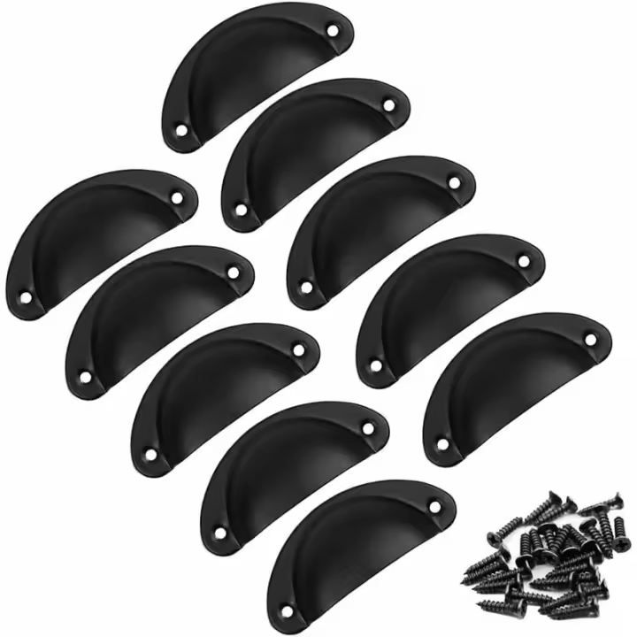 Manija de concha vintage, perilla de puerta, manija de muebles, manijas de puerta de hierro retro para muebles, cajones, armarios de cocina, 8,1 cm x 3,5 cm (negro),Guazhuni,10 piezas - 1