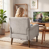 HOMCOM Sillón Relax, Sofá Individual, Tapizado en Lino, Reposabrazos Estilizados, Patas de Madera Maciza, Acolchado Grueso para Salón, Dormitorio y Oficina, Gris - details 3