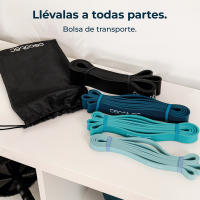 Set de 4 cintas elásticas de resistencia: 15 Kg - 60 Kg, látex, con bolsa de transporte - DrumFit - details 5