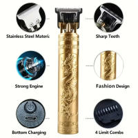 T9 Máquina De Corte De Pelo Para Hombres Clipper Vintage Para Cabello Y Cuerpo Recortadora De Barba Eléctrica Recargable Barbería - details 4