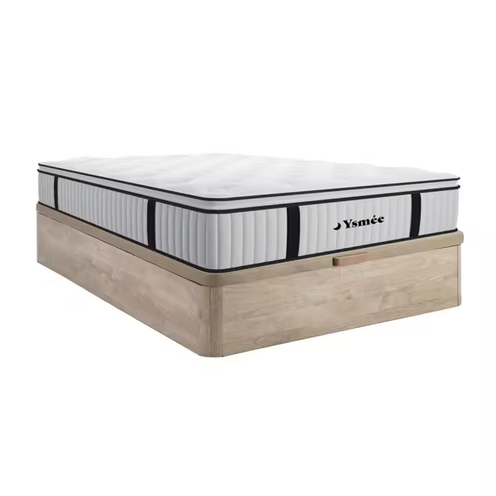 Vente-unique - Conjunto de canapé abatible de 140 x 190 cm color natural claro + colchón de muelles ensacados con topper integrado de 28 cm de grosor - AMERICAN DREAM de YSMÉE - 1