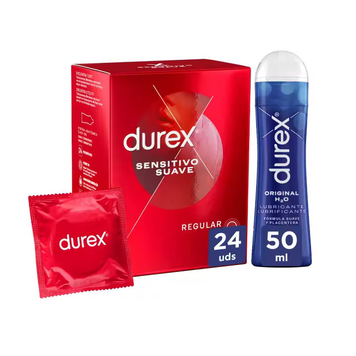 Durex - Lote 24x Preservativos Sensitivo Suave + Lubricante Original H2O 50ml, Dame Placer, Sensitivo Suave, Extra Seguro y Estimulante Suave - 1