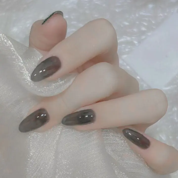 24pcs/set Uñas Postizas De Tiras Press on En Colores Rosa Gris Marrón Para Otoño Invierno Uñas De Almendra Y Cofán Largas En Color Nude - 1