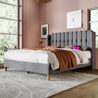 Cama Doble Tapizada 140x200 cm | Carga USB Typo-C Integrada | Robusta Estructura with Somier Metálico | Diseño Juvenil Moderno | Ideal para Dormitorios y Habitaciones de Invitados - details 2