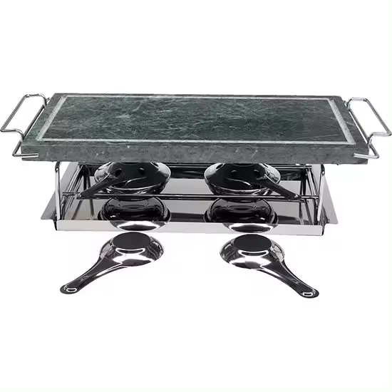 Grill Rectangular de Piedra para Asar con Soporte Metálico y Lamparillas de Gel - 1