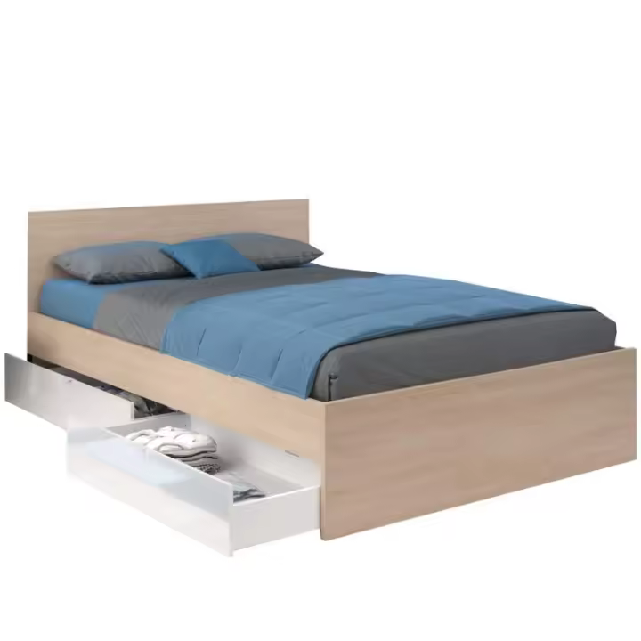 Miroytengo Cama Doble John con cajones color Roble Brooklyn y blanco Shiny 160x200 cm - 1