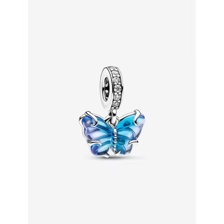 Pandora - Charm Colgante de Mariposa de cristal de Murano Azul-Plata de Lei - 1